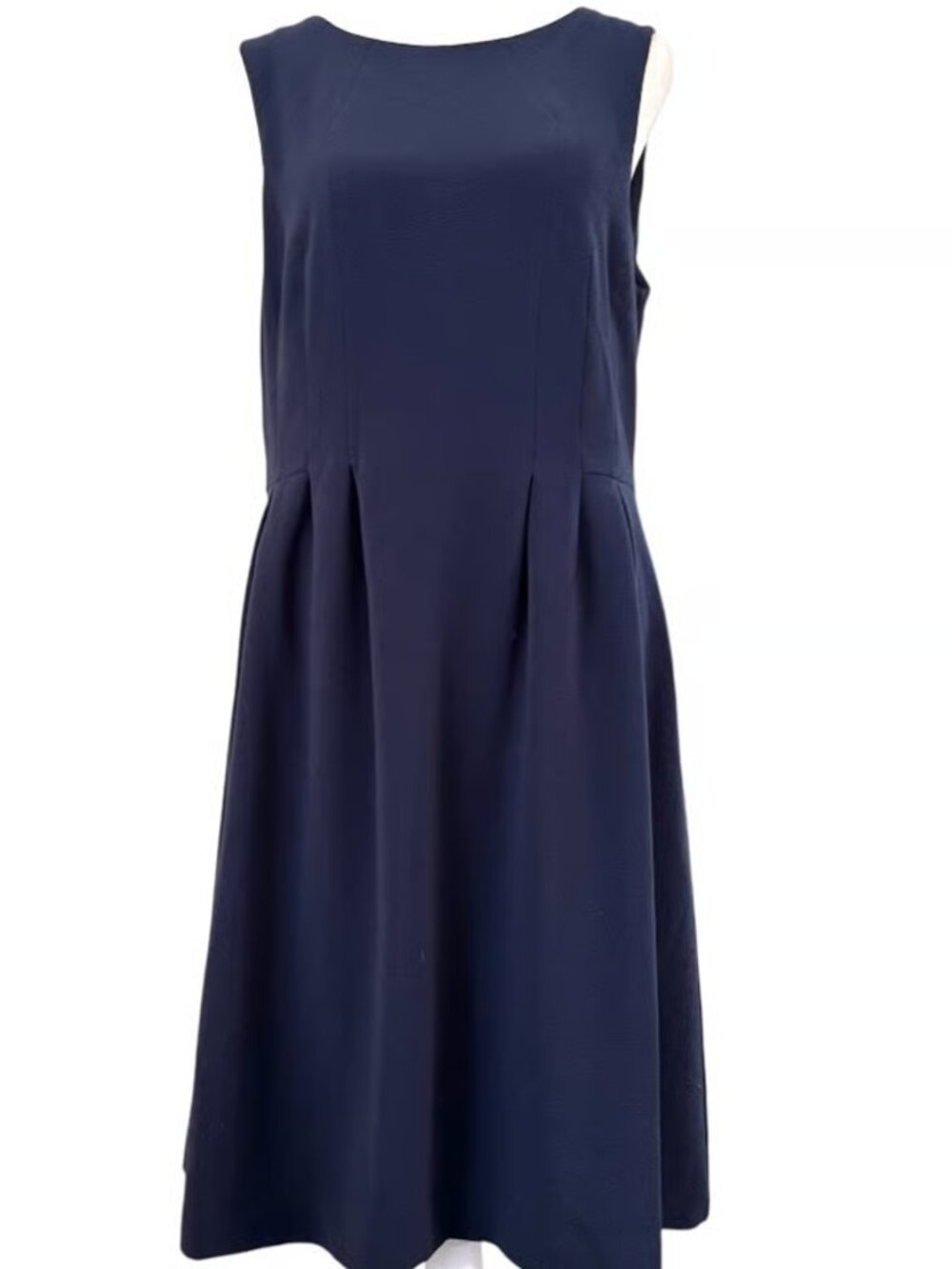 H&M Sleeveless Pleated Fit-and-Flare Knee Length Knit Dress, Navy Blue, Size 8
